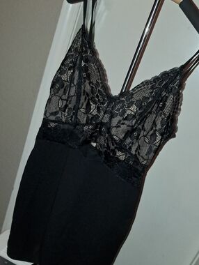 Source Unknown Black Lace Slip Dress with Sheer Bodice